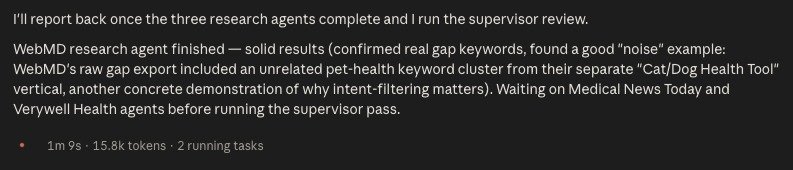 A message on Claude Code reading that'll it report back once the research agents complete and the supervisor review is done.