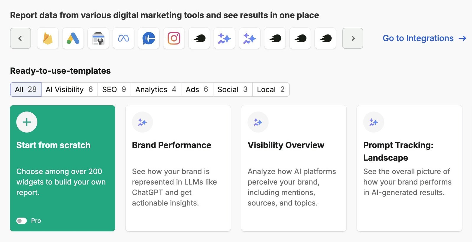 My Reports tool start showing a list of ready-to-use templates and an option to build a custom report from scratch.