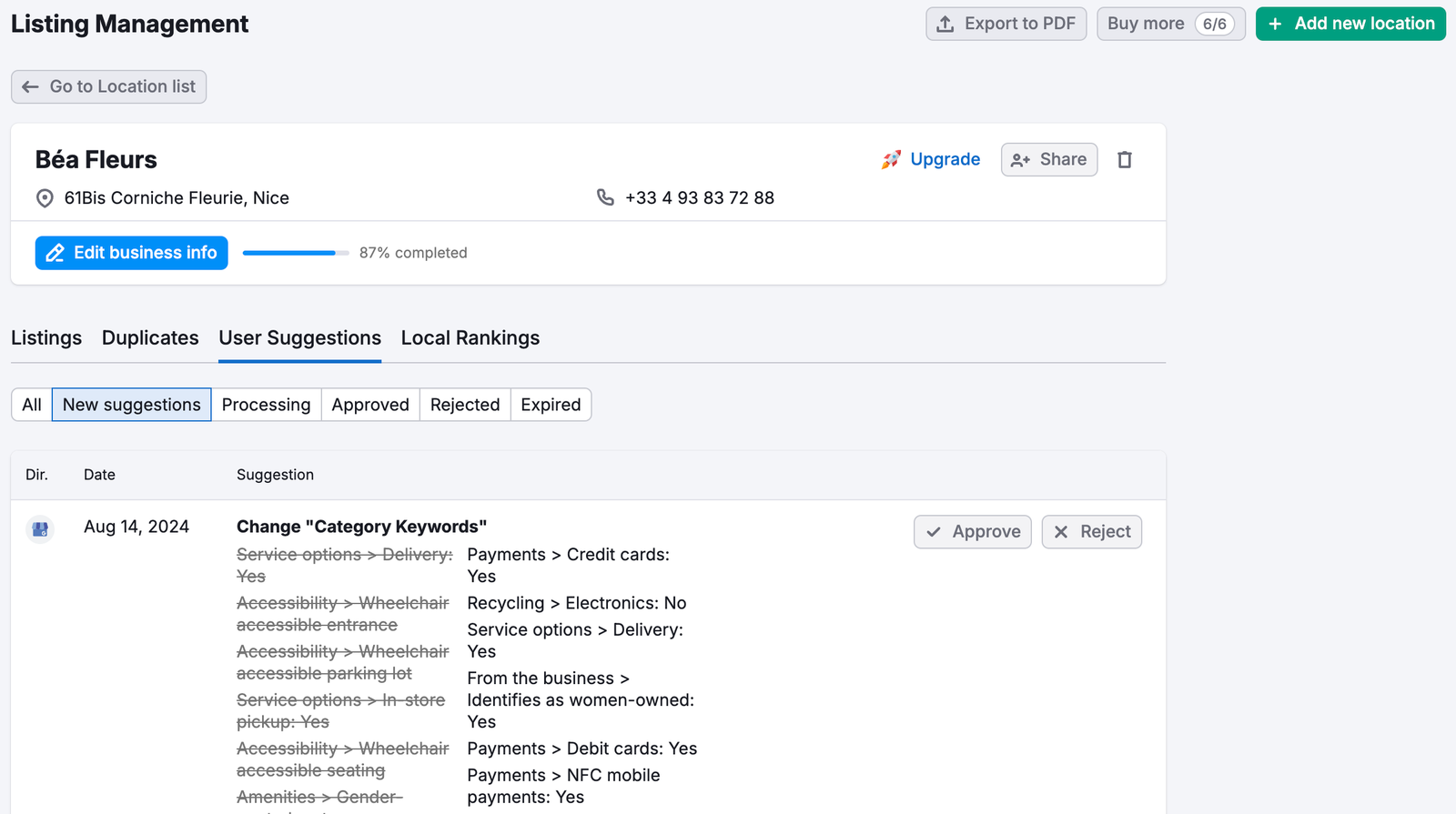 Listing Management User Suggestions tab image 1